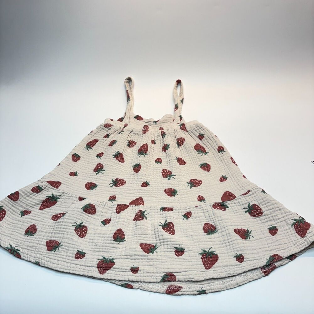 RABBIT + BEAR ORGANICS Cream Red Green Strawberry Dress Youth Girls Size 5